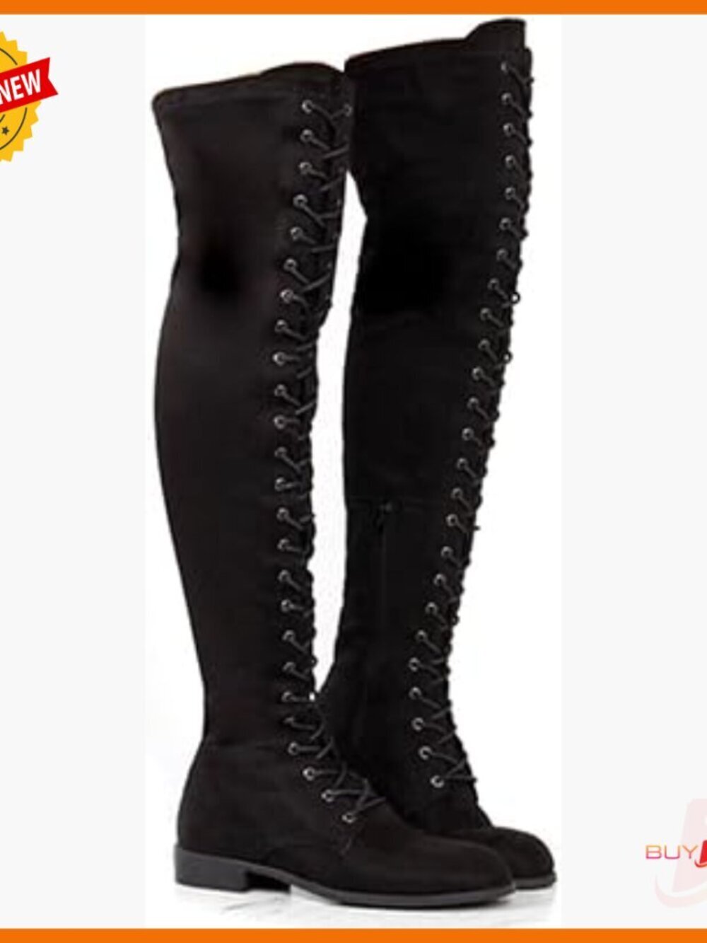 Women's Over The Knee Lace Up Tall Boots Low Heel Suede Leather